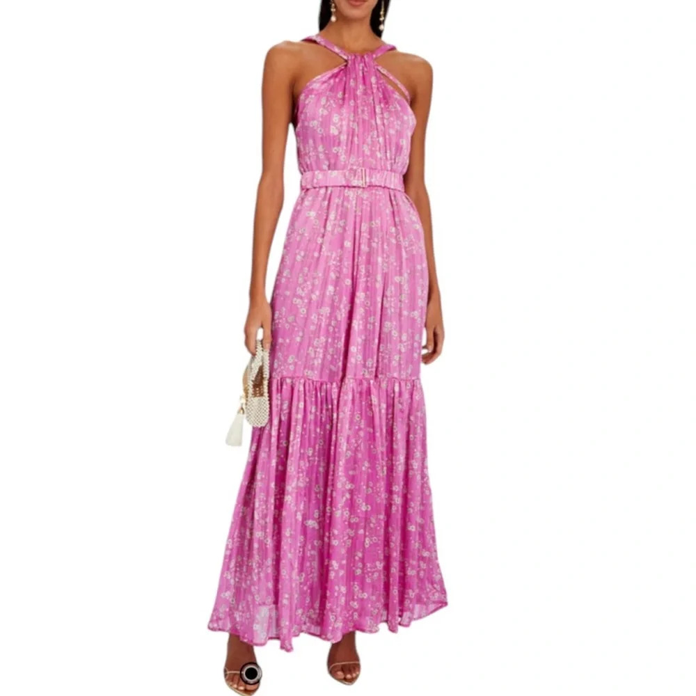 Sabina Musayev Florian Chiffon Halter Maxi Dress size medium